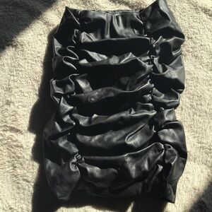 ZARA BLACK RUCHED FAUX LEATHER MINI SKIRT